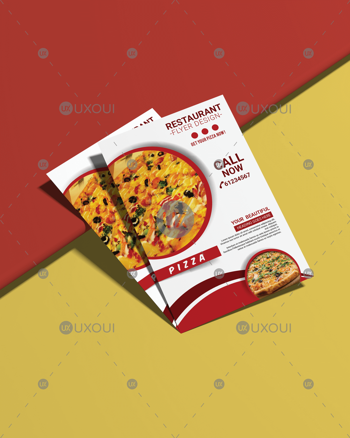 Modern Pizza Restaurant Flyer Template With Red Abstract Design Uxoui